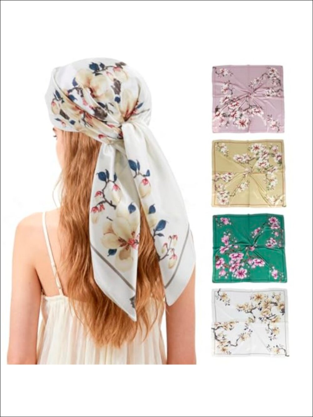 Silk Head Scarf Set 4 Pcs Satin Hair Scarves Square Bandana Wraps